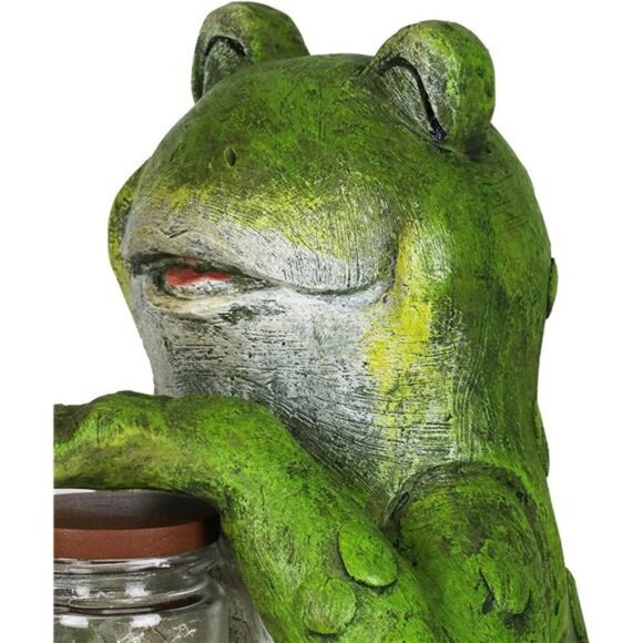 Solar Frog Statue with LED Firefly Lights Glass Jar -  7"L x 6"W x 11"H - Picture 6 of 6